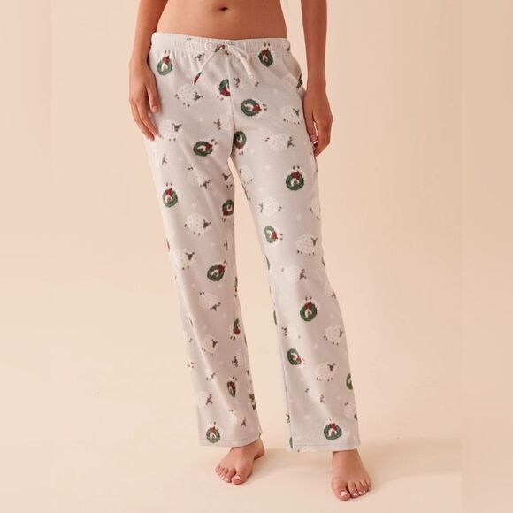 New With Tag La Vie En Rose Size‎ Small Festive Print 2 Piece Micropolar Pajamas - Picture 4 of 11